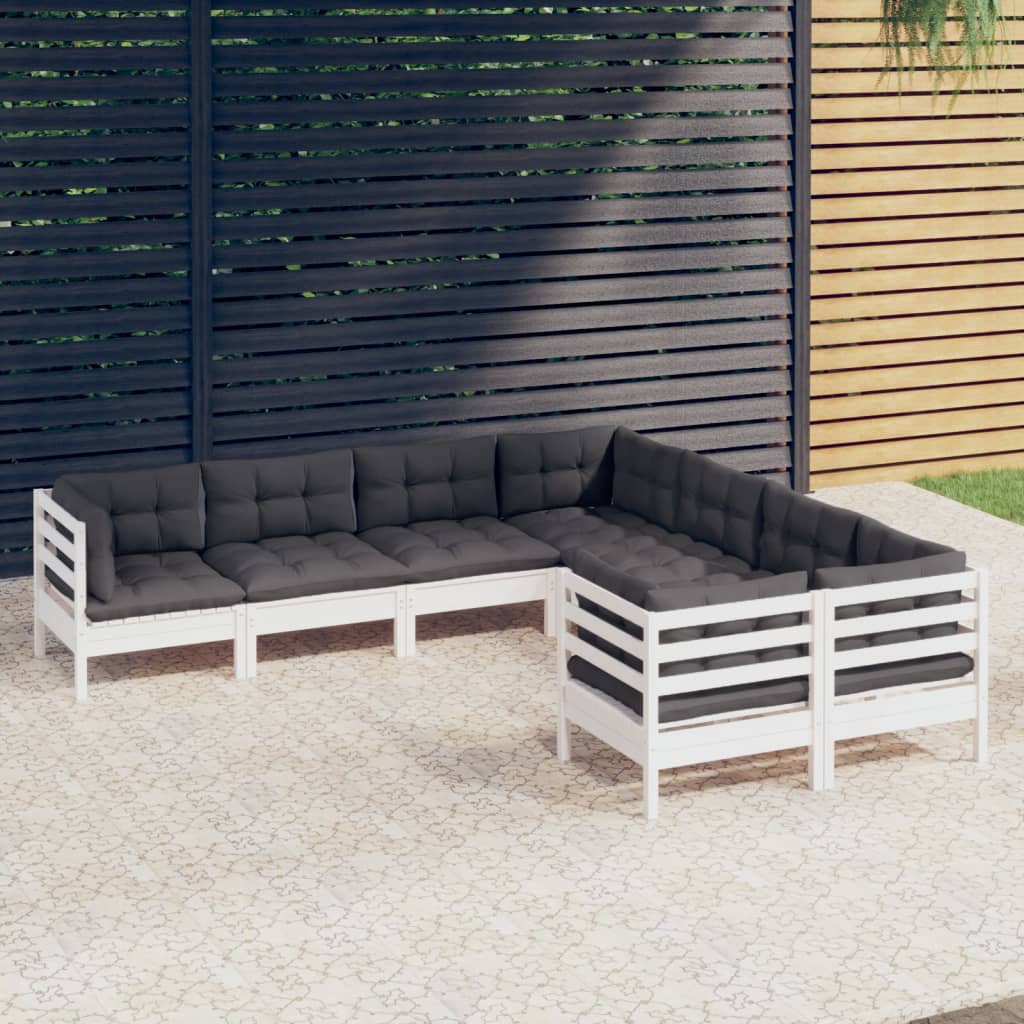 8-tlg. Garten-Lounge-Set mit Kissen Weiss Massivholz Kiefer